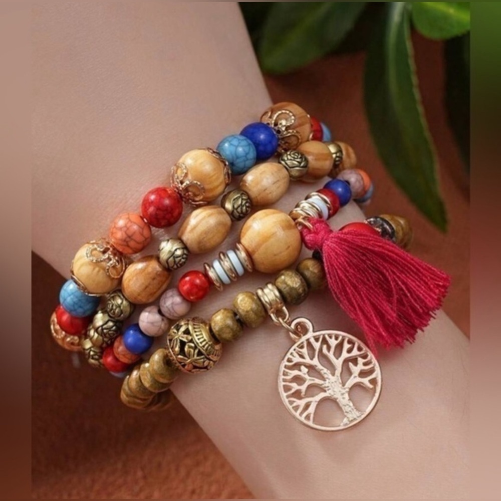 ✨NEW ✨ Tree of life Boho Beaded layered Bracelet Set - gold - Picture 2 of 4
